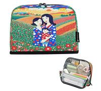 Nexawaveo Large Capacity Pencil Case Organizer 8.3x5.9in Family in Field Colorful Dots Pen Pouch for School Office Travel