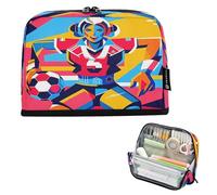 Nexawaveo Large Capacity Pencil Case Organizer 8.3x5.9in Geometric Football Athlete Pen Pouch for School Office Travel