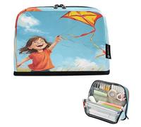 Nexawaveo Large Capacity Pencil Case Organizer 8.3x5.9in Girl Kite Flying Pen Pouch for School Office Travel