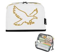 Nexawaveo Large Capacity Pencil Case Organizer 8.3x5.9in Golden Bird Outline White Pen Pouch for School Office Travel