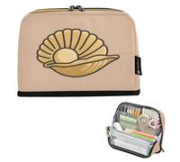 Nexawaveo Large Capacity Pencil Case Organizer 8.3x5.9in Golden Shell with Pearl Pen Pouch for School Office Travel