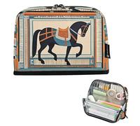 Nexawaveo Large Capacity Pencil Case Organizer 8.3x5.9in Graphic Horse on Orange Pen Pouch for School Office Travel
