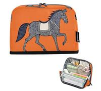 Nexawaveo Large Capacity Pencil Case Organizer 8.3x5.9in Graphic Line Horse on Orange Pen Pouch for School Office Travel