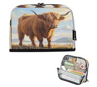 Nexawaveo Large Capacity Pencil Case Organizer 8.3x5.9in Highland Cow in Golden Field Pen Pouch for School Office Travel