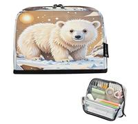 Nexawaveo Large Capacity Pencil Case Organizer 8.3x5.9in Illustrative Bear Snow Pen Pouch for School Office Travel