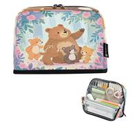 Nexawaveo Large Capacity Pencil Case Organizer 8.3x5.9in Illustrative Bears Forest Pen Pouch for School Office Travel