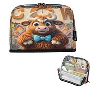 Nexawaveo Large Capacity Pencil Case Organizer 8.3x5.9in Illustrative Cow Multicolor Pen Pouch for School Office Travel