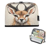 Nexawaveo Large Capacity Pencil Case Organizer 8.3x5.9in Illustrative Deer Beige Pen Pouch for School Office Travel