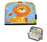 Nexawaveo Large Capacity Pencil Case Organizer 8.3x5.9in Illustrative Lion Blue Pen Pouch for School Office Travel
