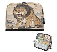 Nexawaveo Large Capacity Pencil Case Organizer 8.3x5.9in Illustrative Lion Earthy Pen Pouch for School Office Travel