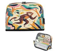 Nexawaveo Large Capacity Pencil Case Organizer 8.3x5.9in Illustrative Monkey Colorful Pen Pouch for School Office Travel