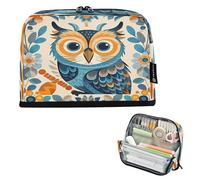 Nexawaveo Large Capacity Pencil Case Organizer 8.3x5.9in Illustrative Owl Floral Pen Pouch for School Office Travel