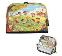 Nexawaveo Large Capacity Pencil Case Organizer 8.3x5.9in Illustrative Playground Green Pen Pouch for School Office Travel