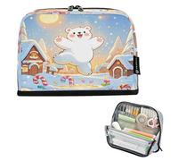 Nexawaveo Large Capacity Pencil Case Organizer 8.3x5.9in Illustrative Polar Bear Snow Pen Pouch for School Office Travel