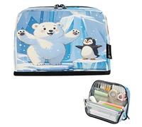 Nexawaveo Large Capacity Pencil Case Organizer 8.3x5.9in Illustrative Polar Penguin Ice Pen Pouch for School Office Travel