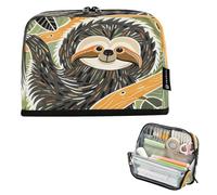 Nexawaveo Large Capacity Pencil Case Organizer 8.3x5.9in Illustrative Sloth Green Pen Pouch for School Office Travel