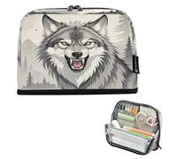 Nexawaveo Large Capacity Pencil Case Organizer 8.3x5.9in Illustrative Wolf Grey Pen Pouch for School Office Travel