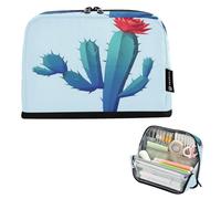 Nexawaveo Large Capacity Pencil Case Organizer 8.3x5.9in Lowpoly Cactus Red Flower Pen Pouch for School Office Travel