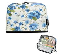 Nexawaveo Large Capacity Pencil Case Organizer 8.3x5.9in Lush Blueflowers Ivory Pen Pouch for School Office Travel