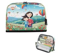 Nexawaveo Large Capacity Pencil Case Organizer 8.3x5.9in Mother Balloons Green Field Pen Pouch for School Office Travel