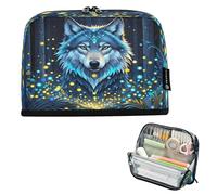 Nexawaveo Large Capacity Pencil Case Organizer 8.3x5.9in Mystical Blue Wolf Glade Pen Pouch for School Office Travel