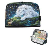 Nexawaveo Large Capacity Pencil Case Organizer 8.3x5.9in Mystical White Lion Glade Pen Pouch for School Office Travel