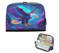 Nexawaveo Large Capacity Pencil Case Organizer 8.3x5.9in Neon Bird Blue Pen Pouch for School Office Travel