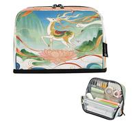 Nexawaveo Large Capacity Pencil Case Organizer 8.3x5.9in Oriental Deer on Floral Pen Pouch for School Office Travel