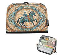 Nexawaveo Large Capacity Pencil Case Organizer 8.3x5.9in Ornate Riders on Multicolor Pen Pouch for School Office Travel