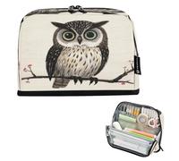 Nexawaveo Large Capacity Pencil Case Organizer 8.3x5.9in Owl on Branch with Floral Pen Pouch for School Office Travel