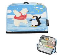 Nexawaveo Large Capacity Pencil Case Organizer 8.3x5.9in Polar Bear and Penguin in Blue Pen Pouch for School Office Travel