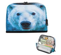 Nexawaveo Large Capacity Pencil Case Organizer 8.3x5.9in Polar Bear in Blue Pen Pouch for School Office Travel