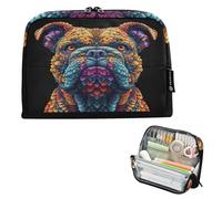 Nexawaveo Large Capacity Pencil Case Organizer 8.3x5.9in Psychedelic Dog Portrait Black Pen Pouch for School Office Travel