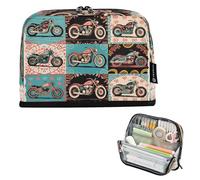 Nexawaveo Large Capacity Pencil Case Organizer 8.3x5.9in Retro Motorcycle Patchwork Pen Pouch for School Office Travel
