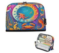 Nexawaveo Large Capacity Pencil Case Organizer 8.3x5.9in Sea Creatures Blue Pastel Pen Pouch for School Office Travel