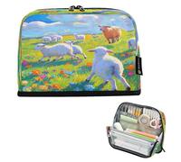 Nexawaveo Large Capacity Pencil Case Organizer 8.3x5.9in Sheep in Flower Field Pen Pouch for School Office Travel