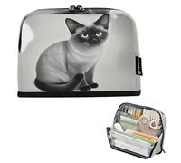 Nexawaveo Large Capacity Pencil Case Organizer 8.3x5.9in Siamese Cat Sketch Pen Pouch for School Office Travel