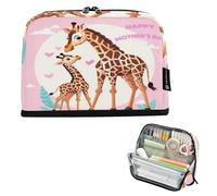Nexawaveo Large Capacity Pencil Case Organizer 8.3x5.9in Sketch Mother Giraffe White Pen Pouch for School Office Travel