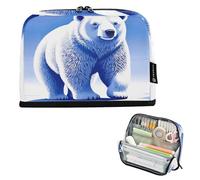 Nexawaveo Large Capacity Pencil Case Organizer 8.3x5.9in Sketchy Polar Bear Blue Pen Pouch for School Office Travel