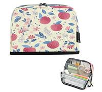 Nexawaveo Large Capacity Pencil Case Organizer 8.3x5.9in Sweet Fruit Floral Pattern Cream Pen Pouch for School Office Travel