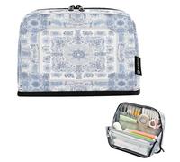 Nexawaveo Large Capacity Pencil Case Organizer 8.3x5.9in Traditional Blue White Ornamental Pen Pouch for School Office Travel