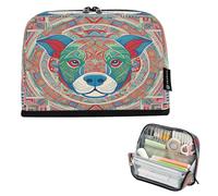 Nexawaveo Large Capacity Pencil Case Organizer 8.3x5.9in Tribal Dog Portrait Multicolor Pen Pouch for School Office Travel