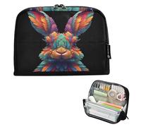 Nexawaveo Large Capacity Pencil Case Organizer 8.3x5.9in Tribal Rabbit Portrait Black Pen Pouch for School Office Travel