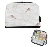 Nexawaveo Large Capacity Pencil Case Organizer 8.3x5.9in Vintage Birds on Branches Ivory Pen Pouch for School Office Travel
