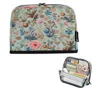 Nexawaveo Large Capacity Pencil Case Organizer 8.3x5.9in Vintage Botanical Light Blue Pen Pouch for School Office Travel