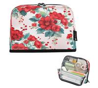 Nexawaveo Large Capacity Pencil Case Organizer 8.3x5.9in Vivid Red Floral Cluster White Pen Pouch for School Office Travel