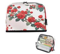 Nexawaveo Large Capacity Pencil Case Organizer 8.3x5.9in Vivid Red Flowers White Pen Pouch for School Office Travel