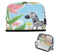Nexawaveo Large Capacity Pencil Case Organizer 8.3x5.9in Zebra in Flower Field Pen Pouch for School Office Travel