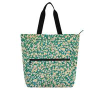 Nexawaveo Lilies Dark Green Waterproof Work Tote Bag 13-14 Inch Laptop Tote with Zipper Pockets, Daisies Dark Teal, One Size