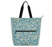 Nexawaveo Lilies Dark Green Waterproof Work Tote Bag 13-14 Inch Laptop Tote with Zipper Pockets, Daisies Teal, One Size